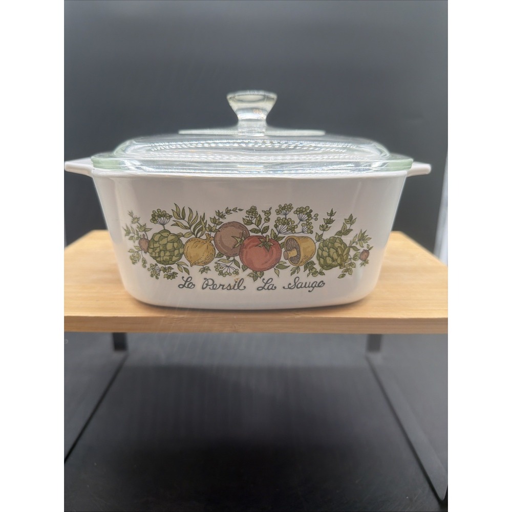 VTG Corning Ware A-1 & 1/2-B Le Persil La Sauge Spice of Life 1.5 Qt w/Lid USA